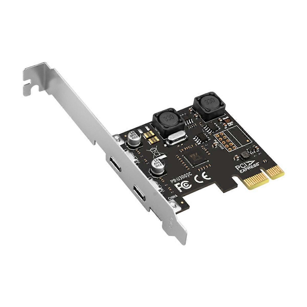 PCI Express X1 to USB 3.0 5Gbps 2-Port Type C Expansion Card Hub Adapter Controller VIA Chip for De