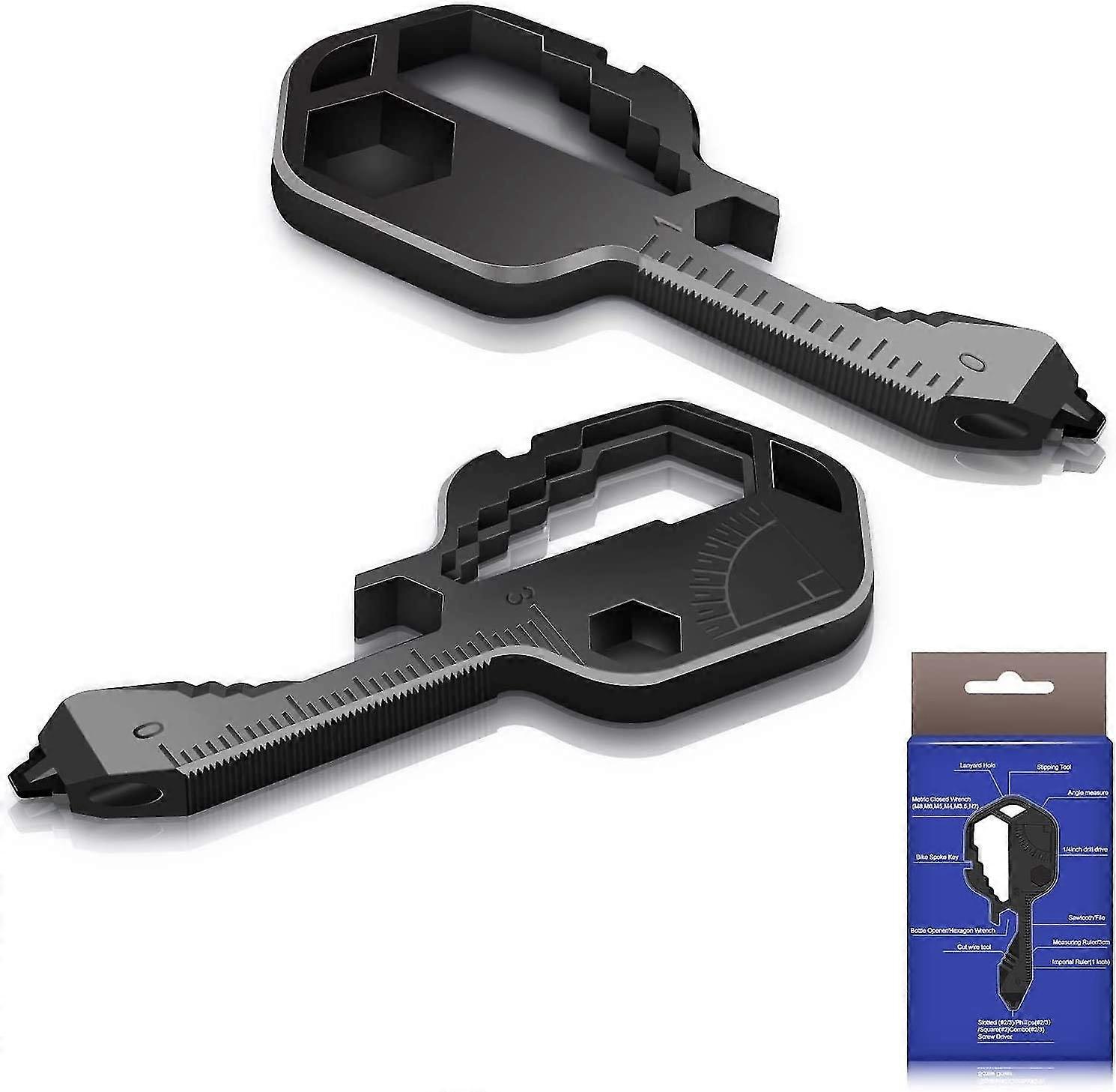24 In 1 Multi Tool Key,stainless Steel Key Shaped Pocket Tool,2pcs Outdoor Multitool(black)