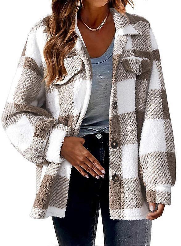 Womens Fuzzy Fleece Plaid Shacket Jacket