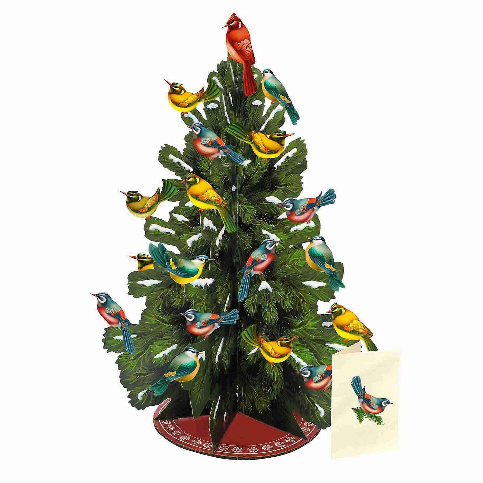 Paper Pop Up Winter Tree Christmas Tree Decoration With Removable Bird Ornaments, 3D Popup Tree Christmas Card For Christmas Party Decoration