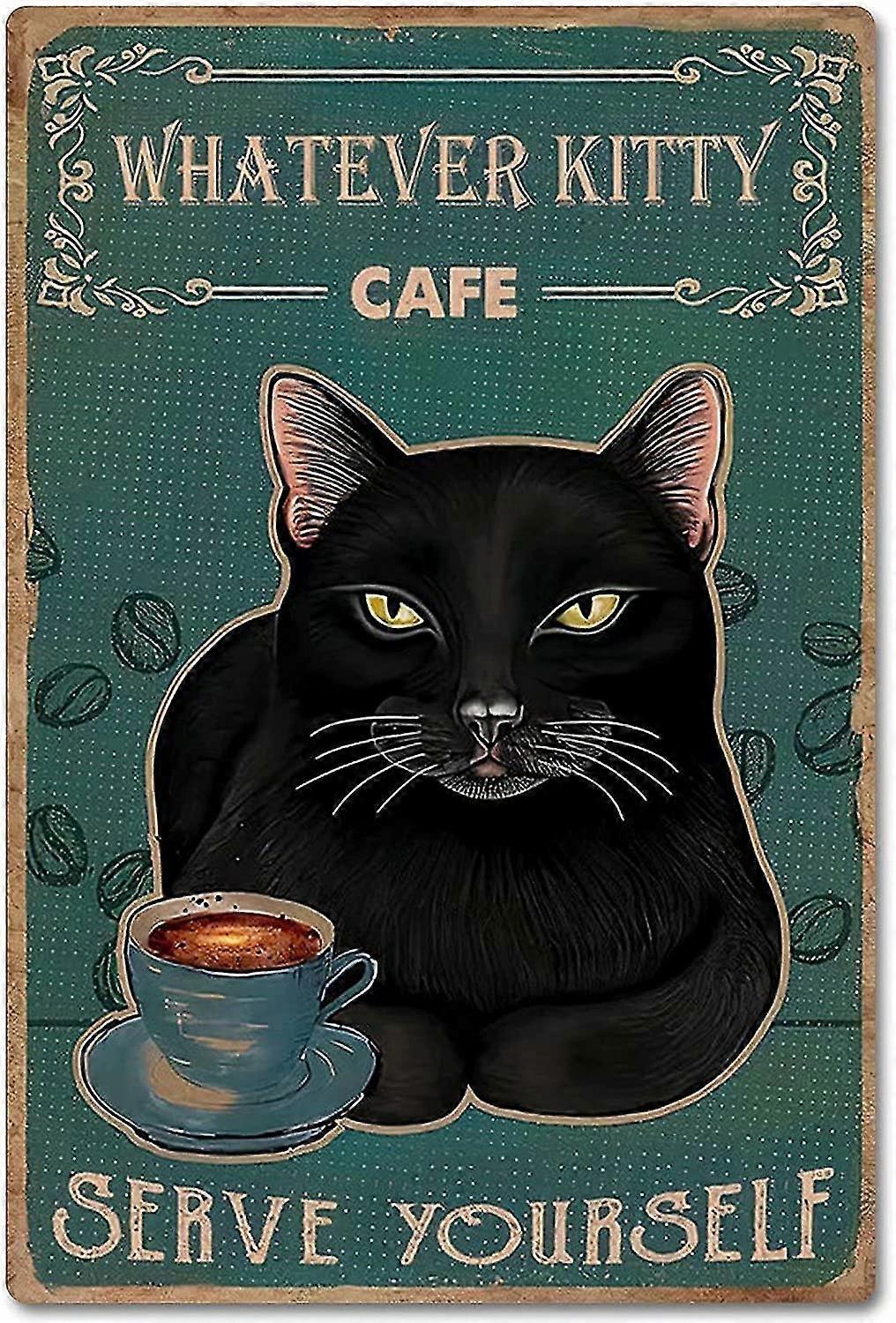 Placa de Metal de Lata de Modo Café de Gato, Qualquer Sinal Retro Kitty Cafe 8x12 Polegadas OU 12x16 Polegadas Modo 35