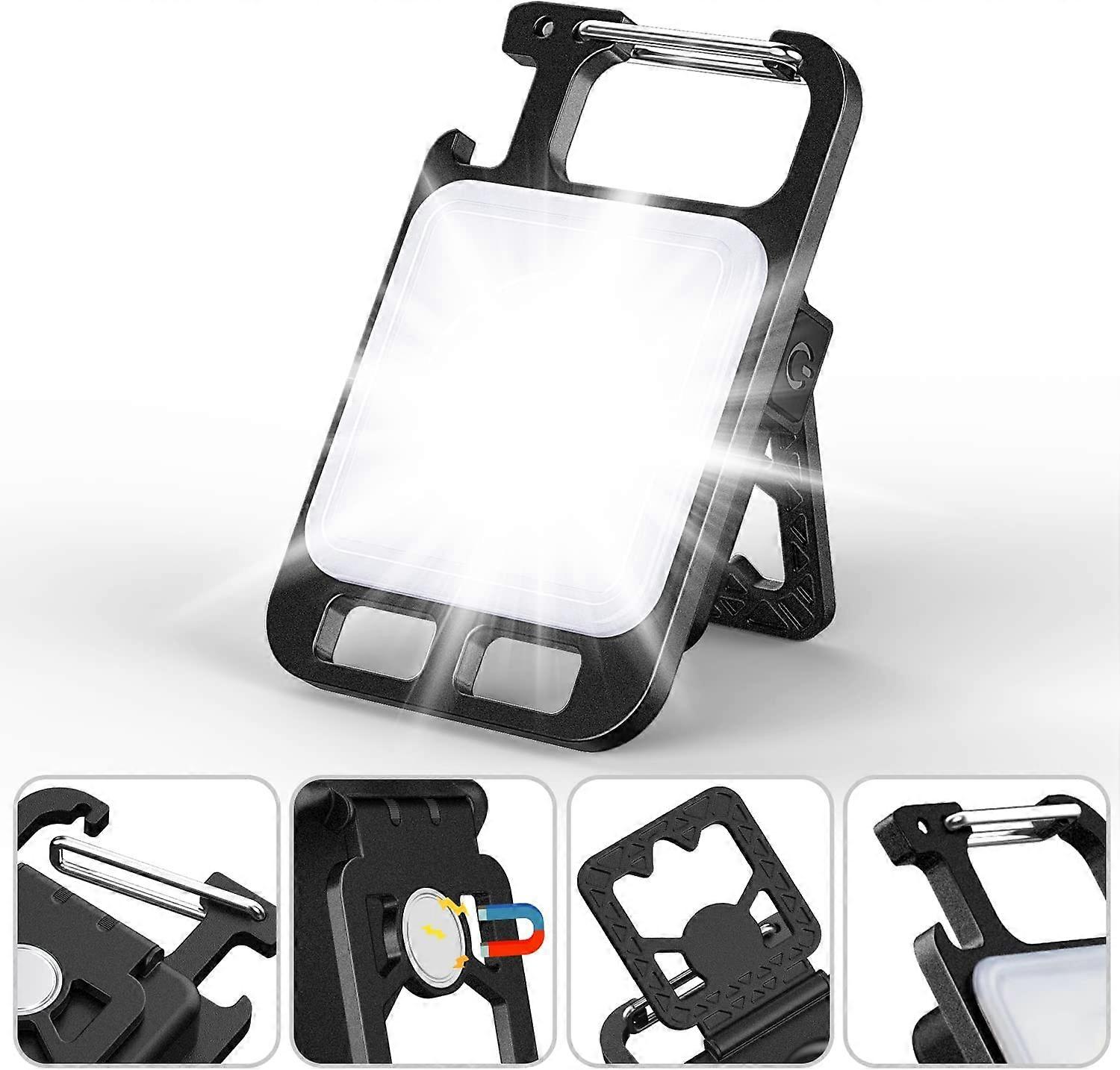 Mini LED Keychain Flashlight Pack of 1, 1000 Lumens USB-C Rechargeable Work Light, Bottle Opener and Magnet, 4 Modes Waterproof Inspection Lights for 