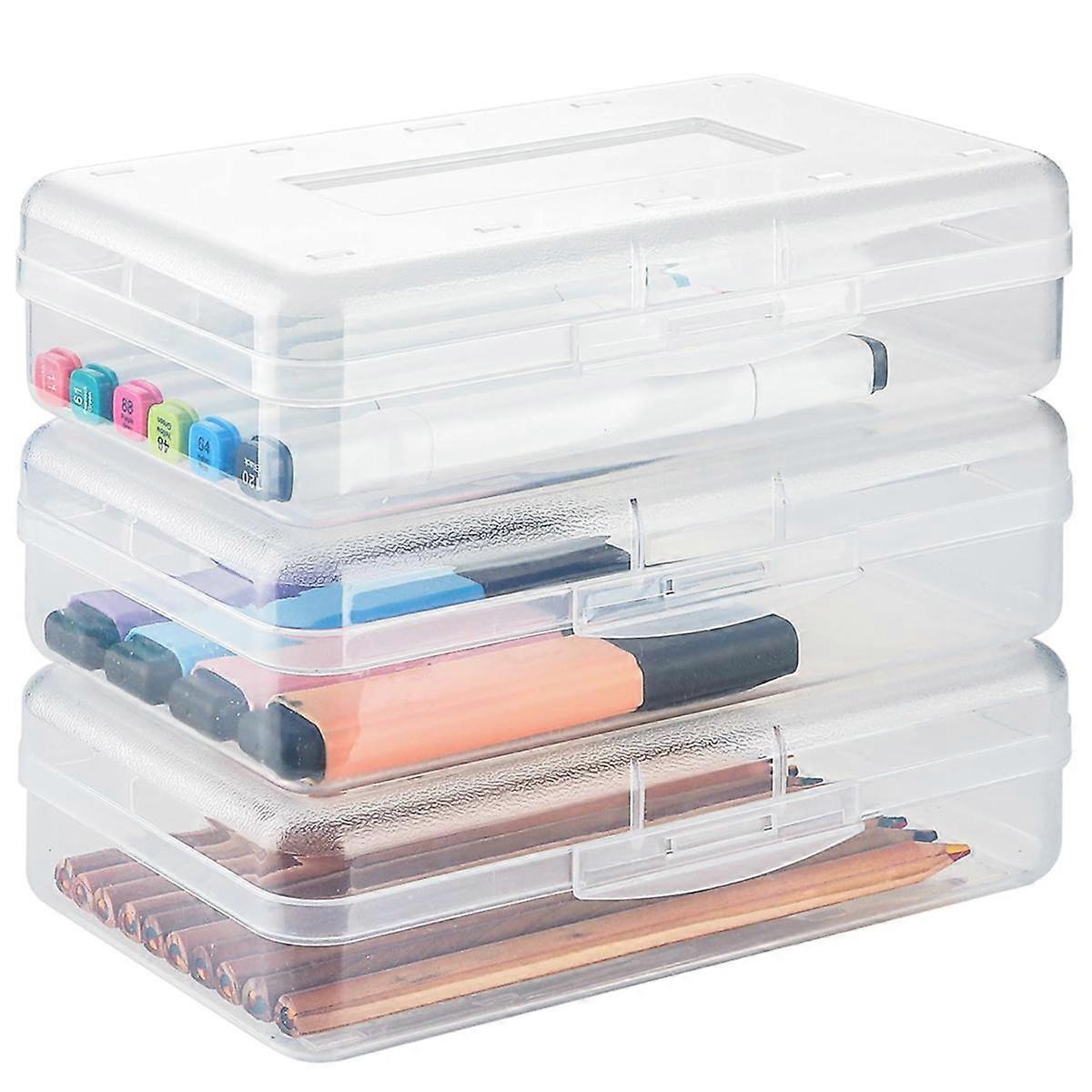 Clear Pencil Box, 3 Pack Large Hard Pencil Case Organizer, Plastic Supply Box for Crayon Brush Painting School Supplies