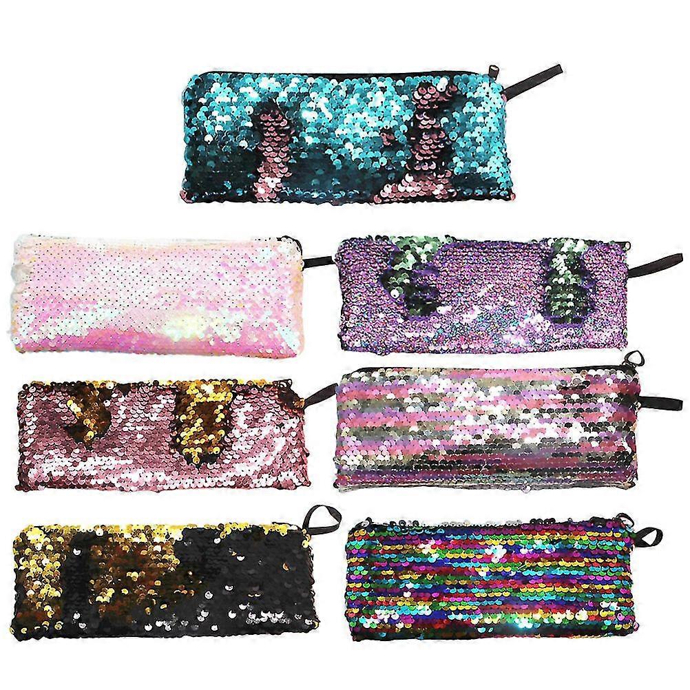 7pcsクリエイティブマーメイドテーマスパンコールペンホルダー学生文房具バッグ