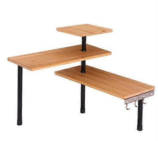 3 tier space saving bamboo corner shelf table with 4 hooks kitchen bathroom office