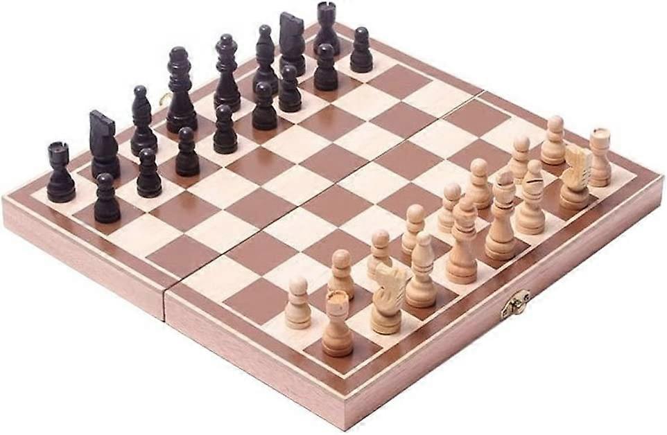 Classic Vintage Standard Folding Wooden Chess Set, Foldable Games Board Crafted Carved