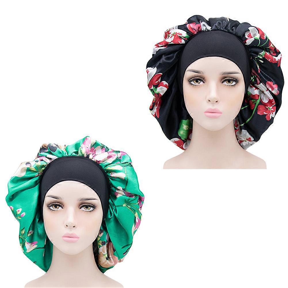 Women's Colorful Printed Stretch Wide Satin Soft Nightcaps (3 Colors) 3 Pieces