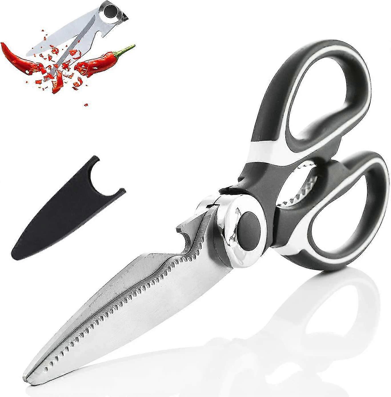 Chicken Bone Scissors, Multifunctional Kitchen Scissors With Non-slip Handle And Lid,corkscrewblack