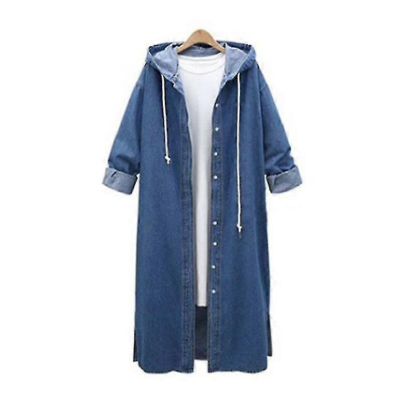 Vinterkvinner Overdimensjonert Lang Denimjakke Jean Coat Hettegenser