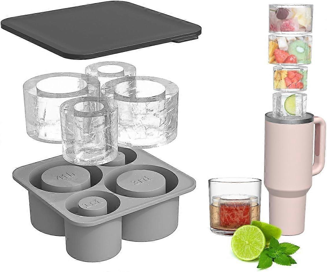 Ice Cube Tray For Stanley Cup,Large Silicone Ice Cube Tray with Lid For Tumbler Cup 20Oz,30Oz,40Oz, Ice Cube Mold For Travel Mug, Coffee, Whiskey, Coc