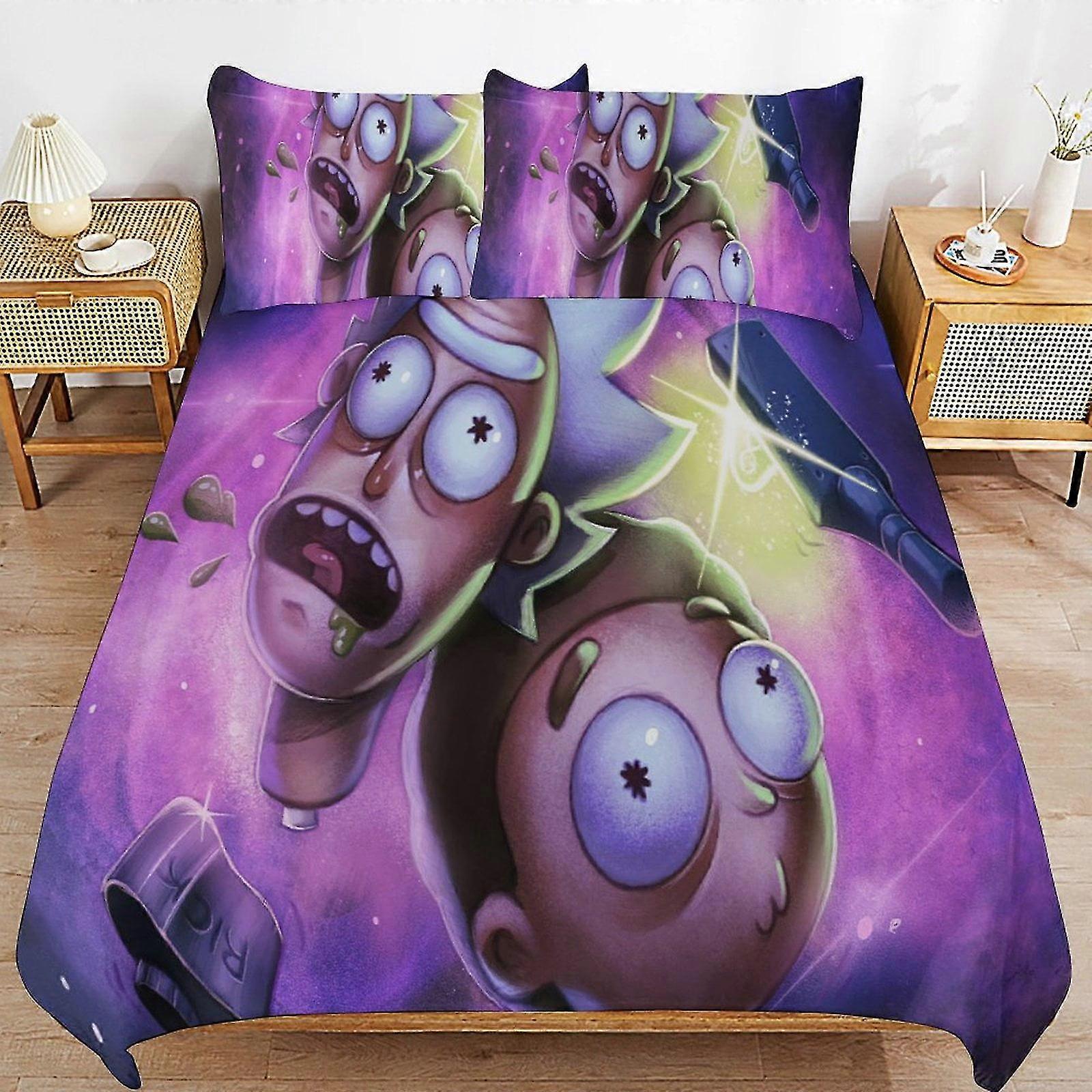 o5504 ملاءات السرير ريك ومورتي مجموعات الفراش لطيف غطاء سرير أنيمي الكرتون 3D المطبوعة خفيفة الوزن ديكور الغرفة مجموعات ، 1 غطاء لحاف و 2 وسادة أطفال أولاد