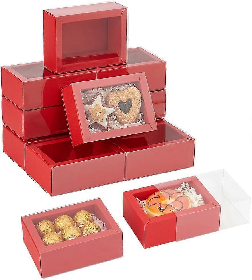 Foldable Paper Drawer Boxes with Clear Plastic Cover Gift Packaging Case Rectangle FireBrick 11x8x4.2cm