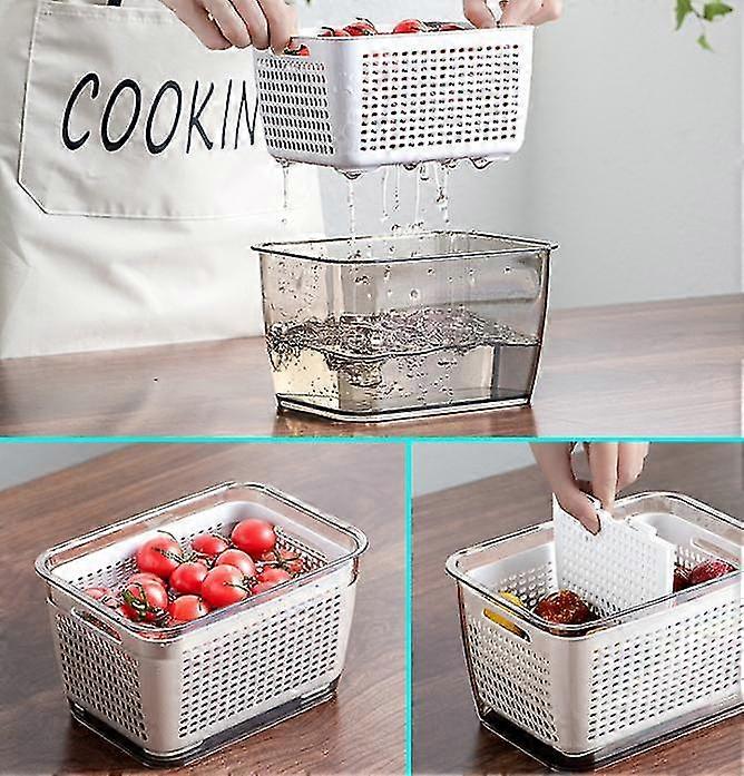 Produce Vetable Fruit Stora Containers - Stay Containers Compatible With Refrirator - Draining Crisper With Sers