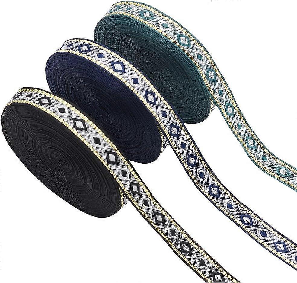 30 Yards 3 Colors Polyester Ribbons with Rhombus Pattern Clothes Accessories Mixed Color 1/2 inch(12mm) about 10 yards/color 10 yards/color