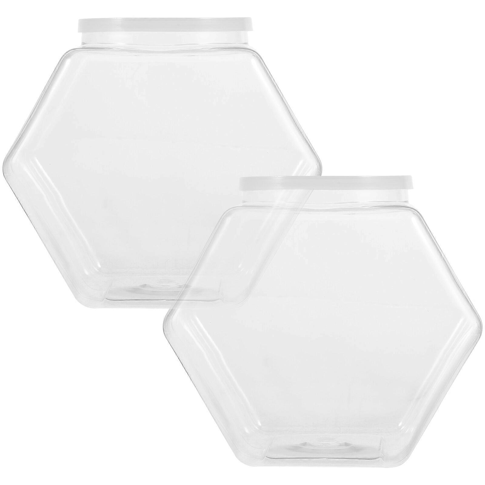 2pcs Plastic Candy Jars Cookie Containers Clear Hexagon Candy Snacks Bottles