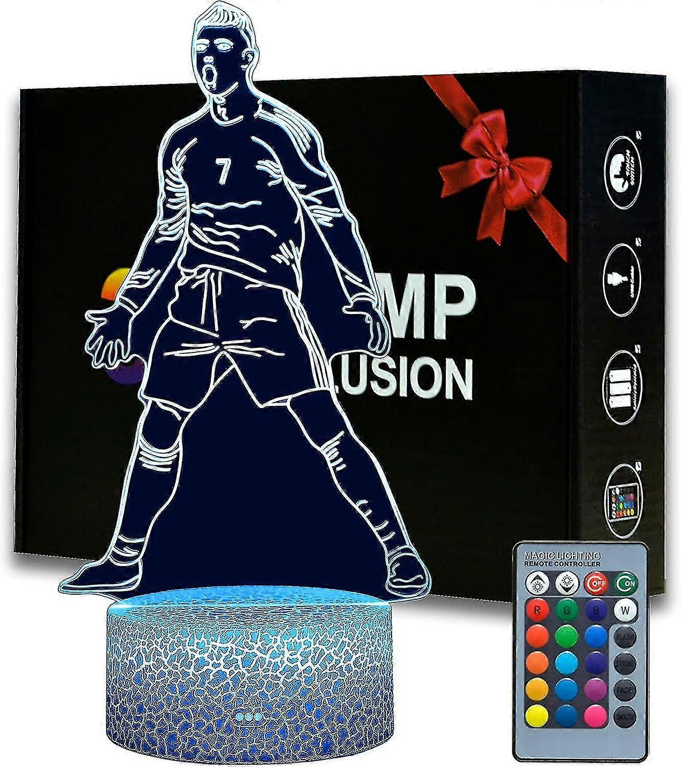 Jkw Portogallo Giocatore di calcio Ronaldo # 7 Luce notturna per ragazzi, 16 colore che cambia dimmerabile con arredamento da calcio camera remota,...