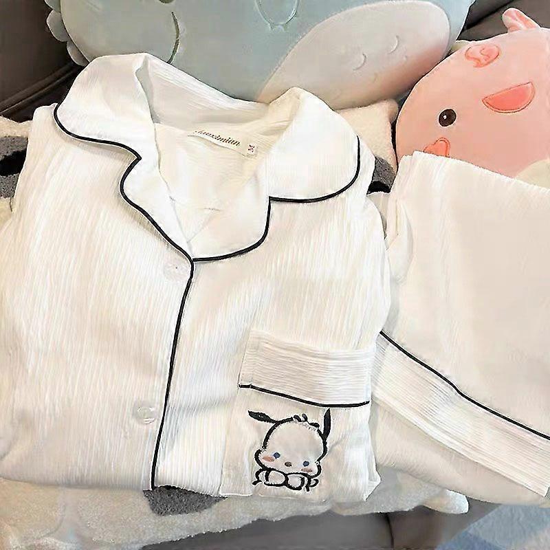 Sanrios مرحبا كيتي Pochacco الكرتون Kawaii المرأة الربيع والصيف بيجامة طويلة الأكمام بنطلون طالب بدلة رياضية