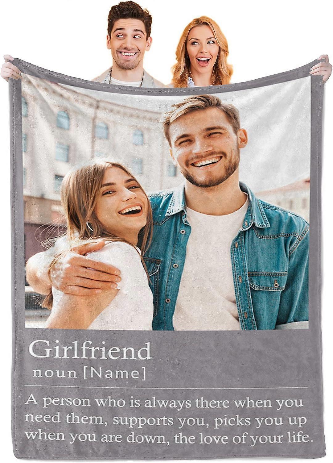 Tæppebilleder tilpasset, Valentinsdagsgaver til kæreste kæreste, Unikke pargaver til kone mand, Personligt tæppe med foto, R