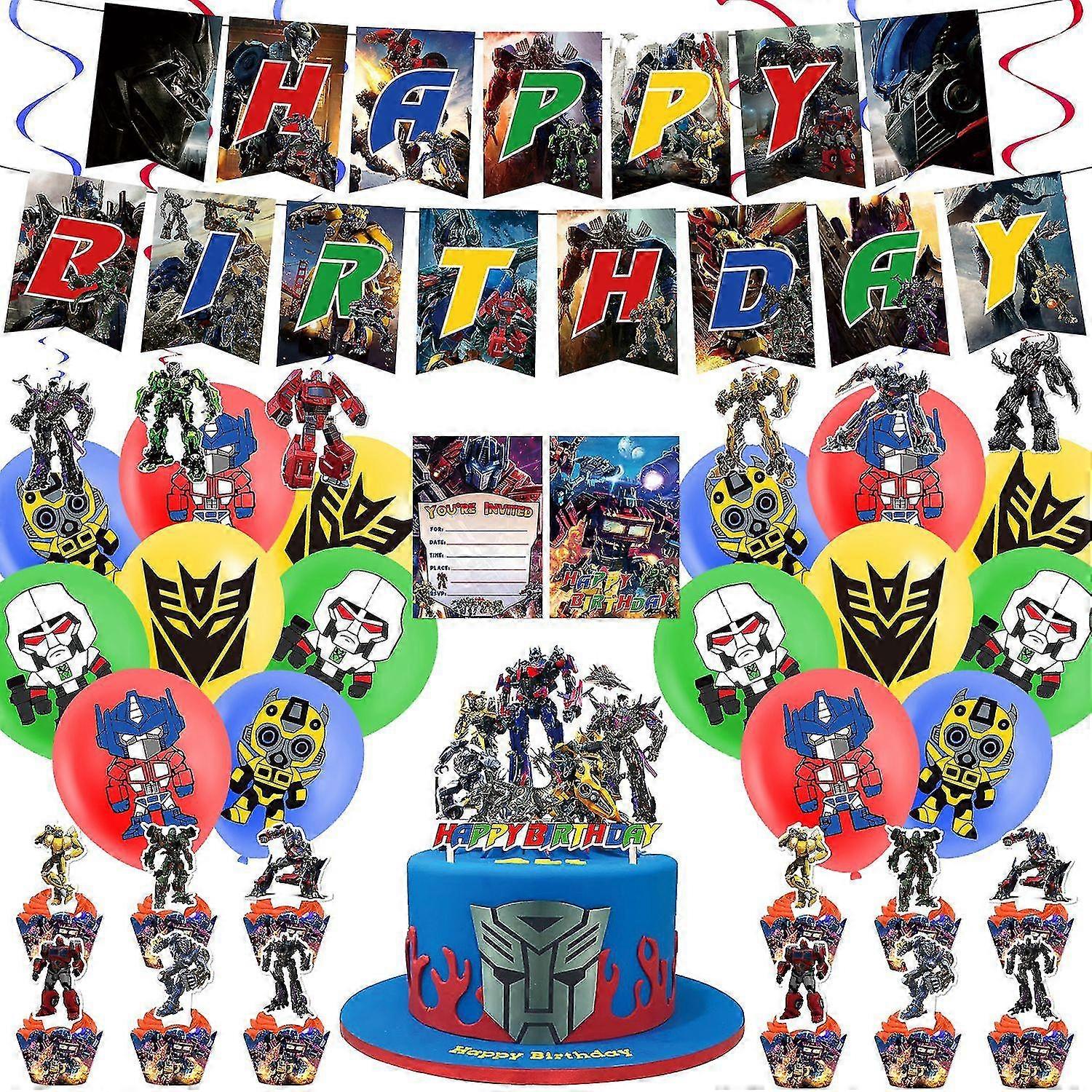 Transformatoare tematice Ziua de nastere Decoratiuni Petreceretransformers Trage Tab-uri Tort Insertii Baloane Spiral Charms