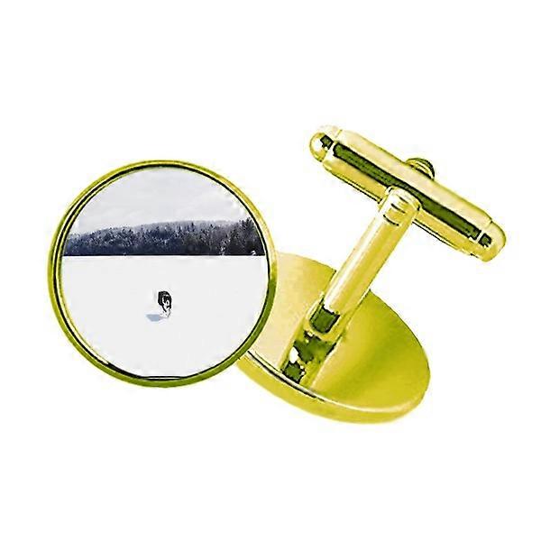 犬ペット動物雪の写真スタッズビジネスメタルカフリンクスゴールデン