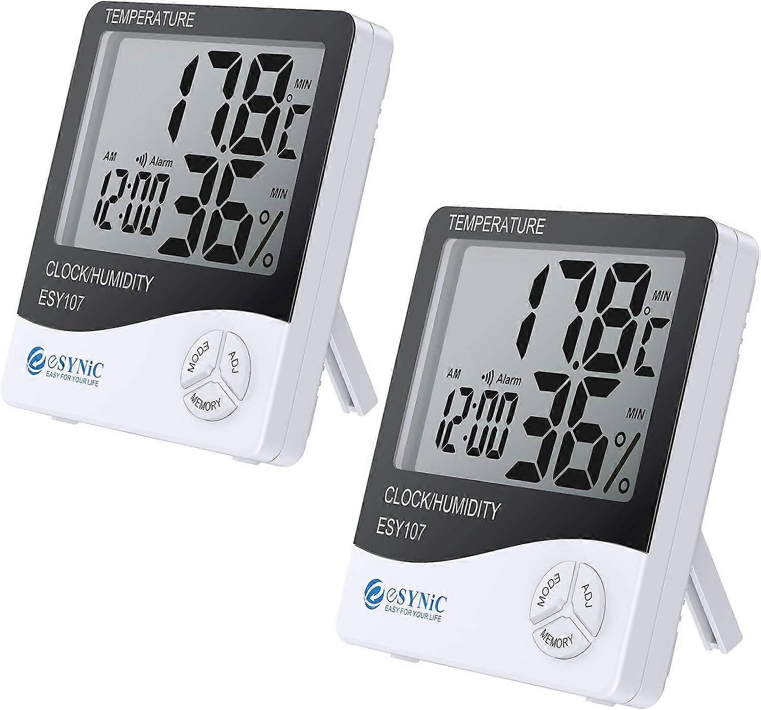 2 pieces indoor LCD digital temperature hygrometer with LCD display temperature meter humidity meter and system time 12 hours/ 24 hours with alarm
