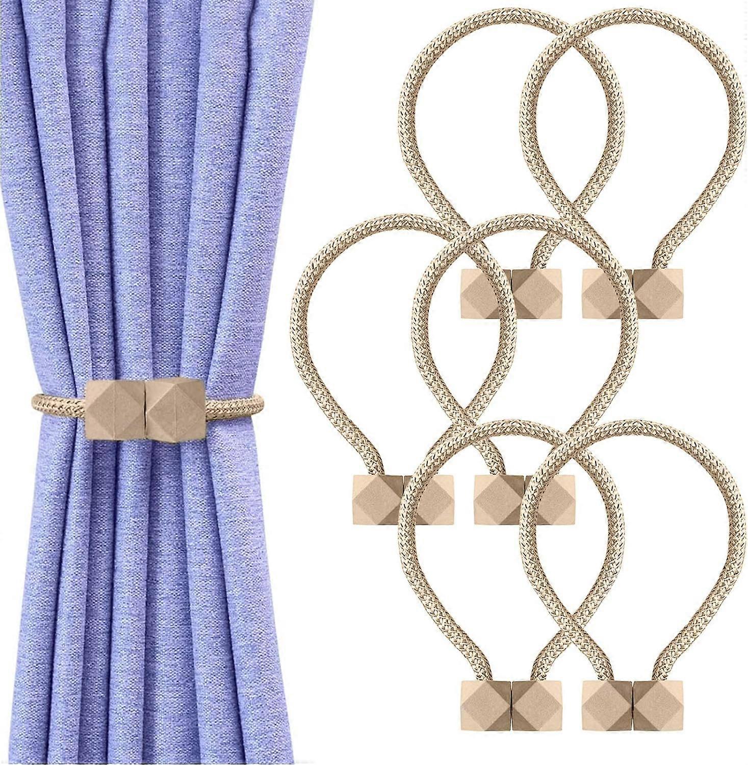 6 Pieces Magnetic Curtain Tieback, , Decorative Drape Tie Backs Holdback Holder for Window Draperies(Beige)