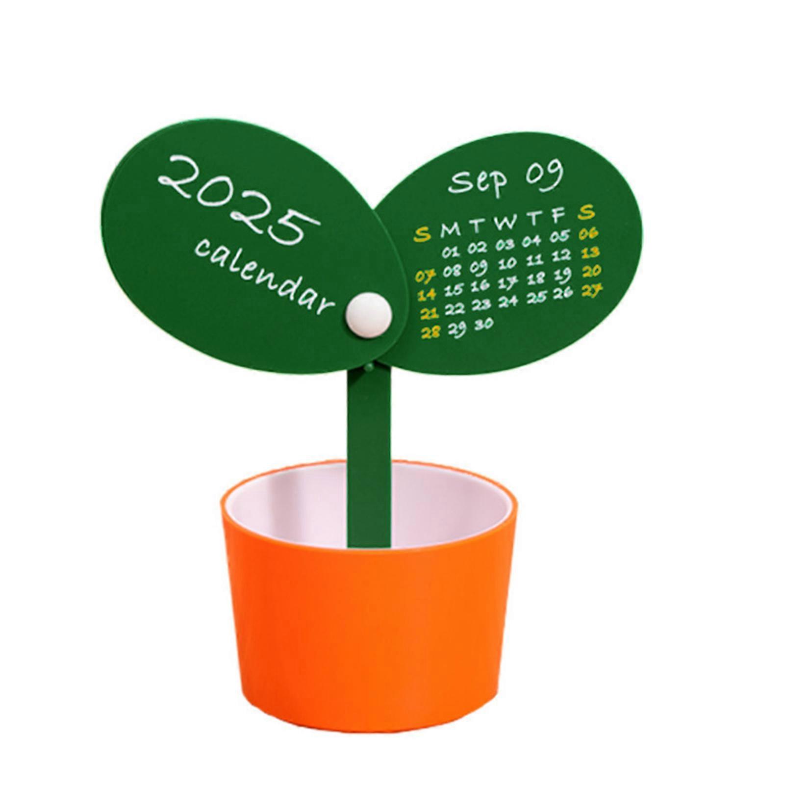 Pen Holder Desk Calendar 2025 Potted Plant Monthly Calendar with Pen Holder Base Tabletop Decoration for Home Office Organizer