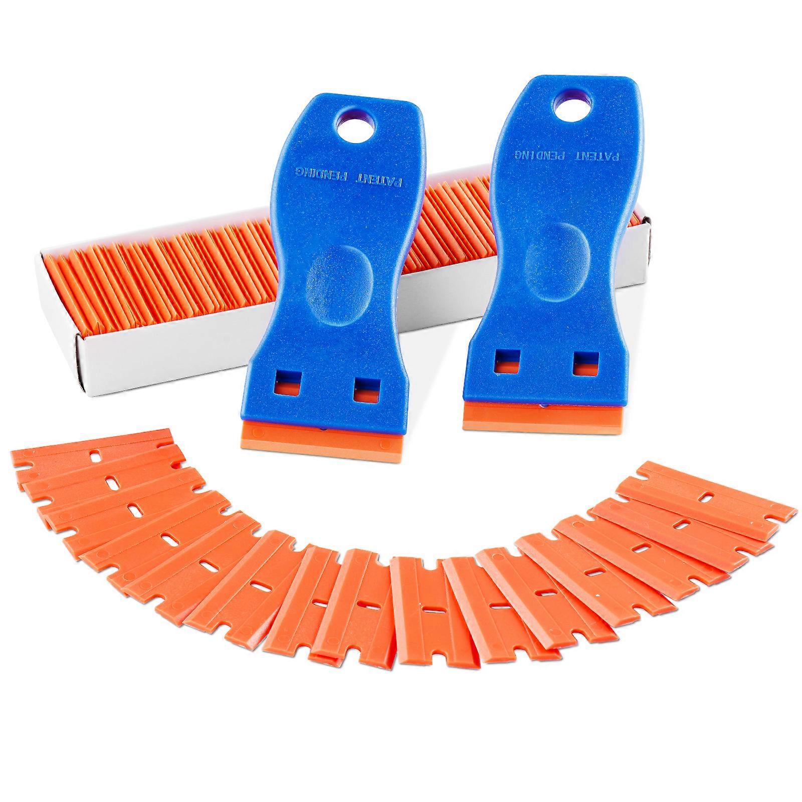 Plastic Razor Blade Scraper, 2PCS Scraper Tool, 120PCS Plastic Blades, Cleaning Scraper Remover, Blue