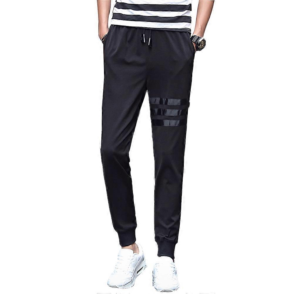Solid Color Elastic Waist Drawstring Trousers Pocket Beam Foot Pants for Men