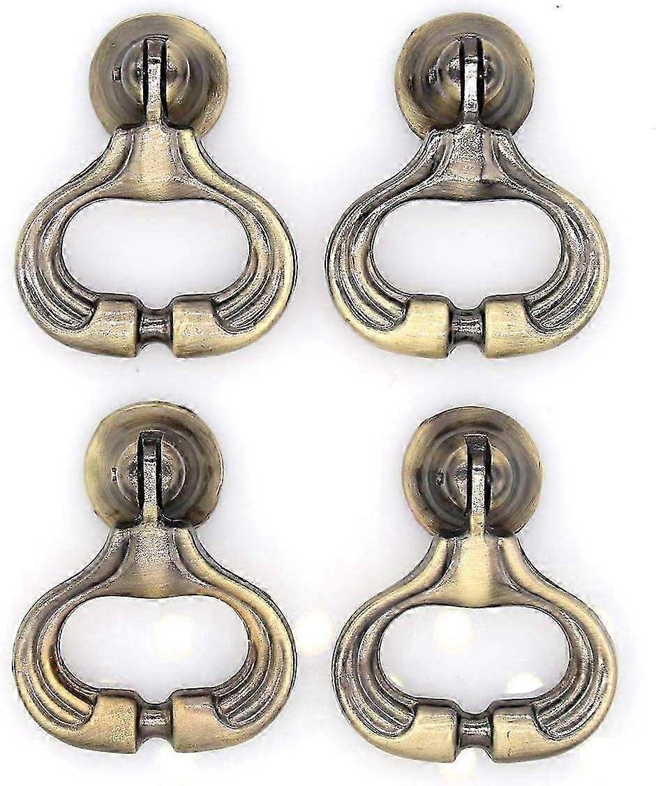 4 PCビンテージアンティーク真鍮ペンダントリングプルドロップハンドルノブ、引き出しキャビネットドレッサーW用の単一の取り付け穴付き