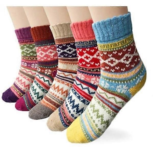 5 Pairs of Knitted Socks in Nice Colors and Patterns – Wavy, Multicolored, Comfortable and Stylish
