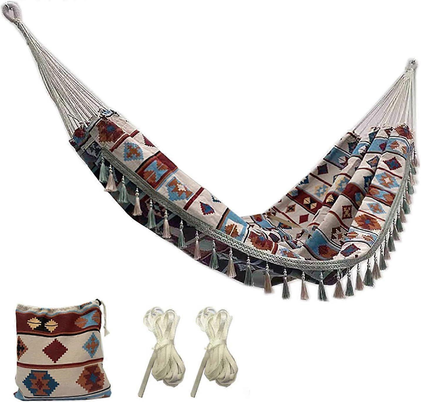 Hammock,Boho Macrame Hammock with Tassel,330 lb 2 Persons Hammock Portable Hanging Camping Hammock Bed with Carry Bag,Hammock for Patio,Porch,Backyard