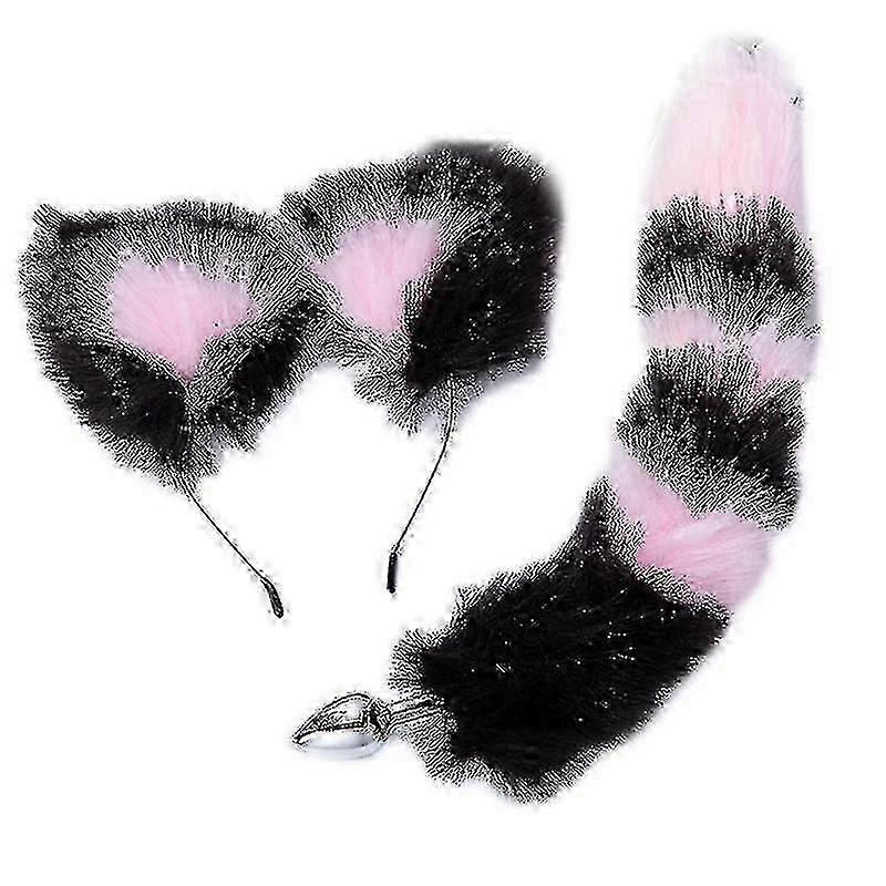 fluffy buttplug sød til katteøre headhoop sæt til sm voksen sort pink