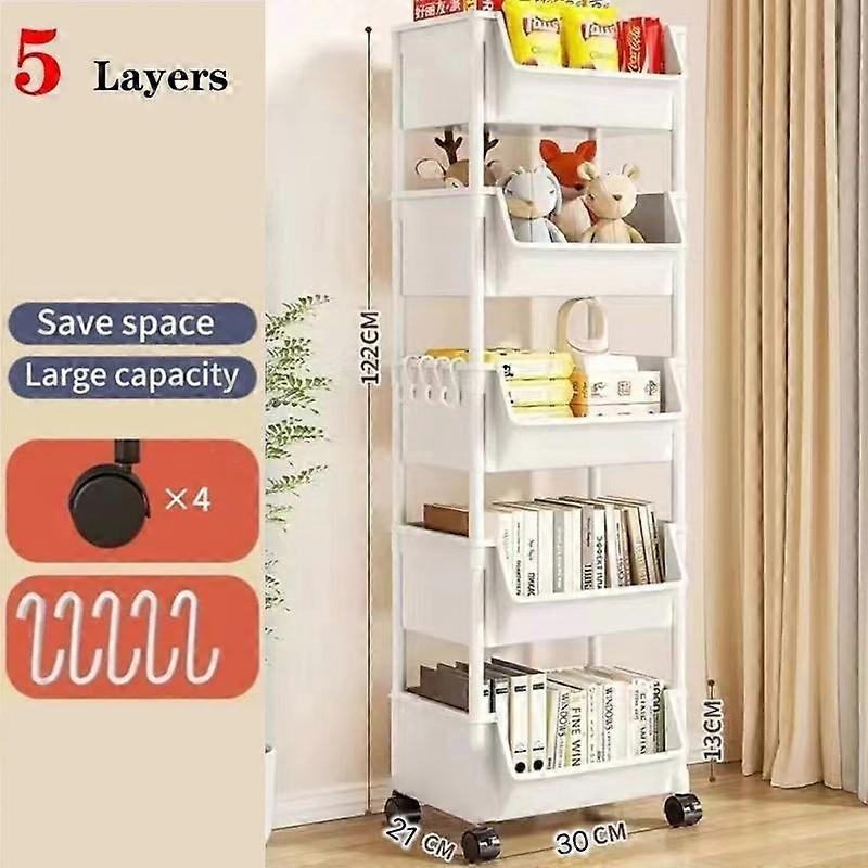 3/4/5 Tier Mobile Storage Rack Trolley Organizer With Wheels Plastic Kitchen Organizers Household Cart Mobile Trolley Bookshelf