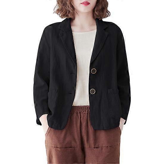 Fall Spring Suit Coat Turn-down Collar Loose Long Sleeves Pure Color Double Buttons Cardigan Casual Daily