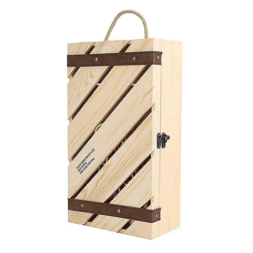 Wooden Slanted Bar Wine Gift Box Holder with Handle Rope for 2 Bottles of Red Wine