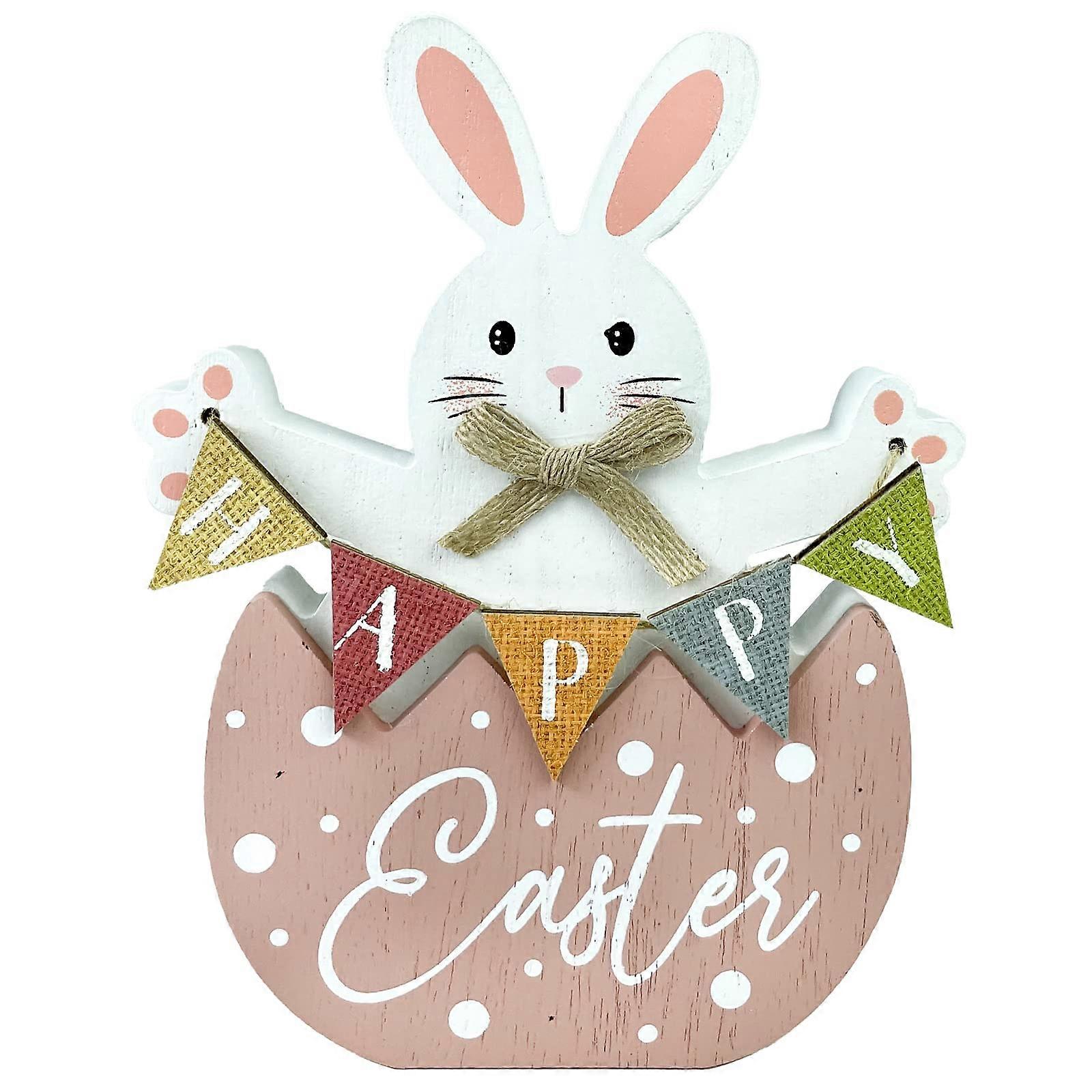 Pink Bunny Easter Block Sign - Rustic Tabletop Farmhouse Dcor