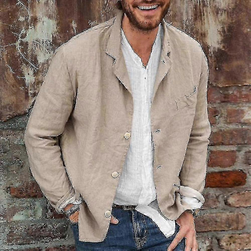 Herren Baumwolle Leinen Casual Anzug Mantel Revers Button-Down-Jacke f54