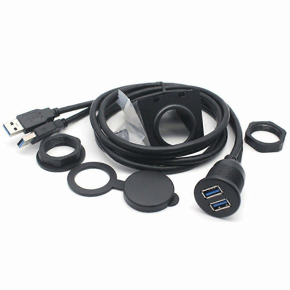 Dual USB 3.0 Extender Car Boat Motorcycle Dash Flush Mount Dashboard Panel Cable