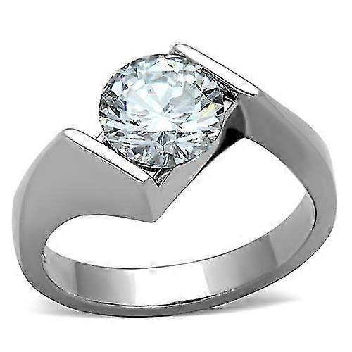 High polished (no plating) Stainless Steel Ring with AAA Grade CZ in Clear for Women Style TK1538