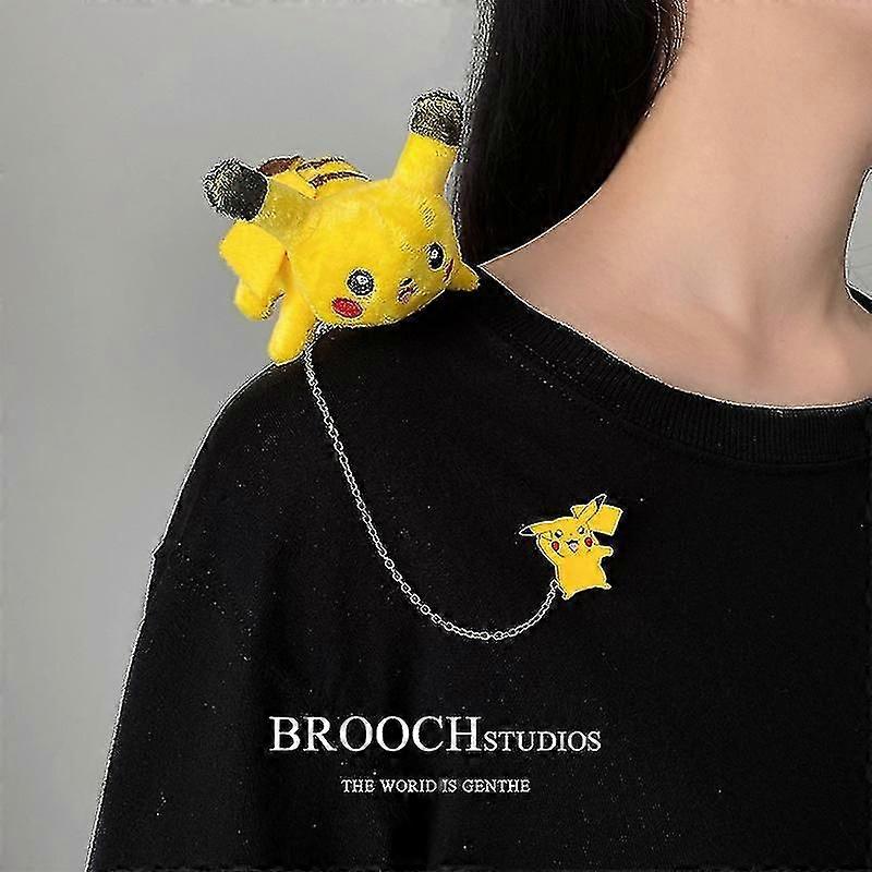 Born Pretty Pokemon Pikachu Cartoon Plush Brooch With Chain Anime Doll Toy Badge Sweater Accessories Backpack Pendant Shoulder Decorate Gift