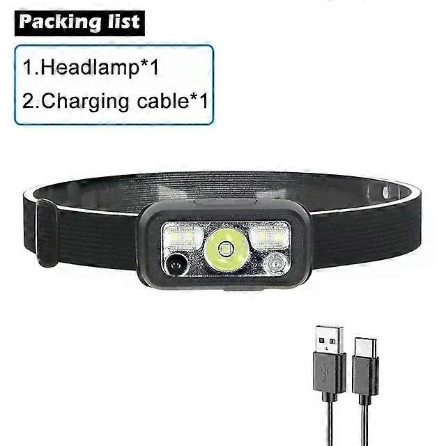 Sensor Headlamp LED Head Flashlight Rechargeable Headlight Head Torch Built-in Battery 5 Lighting Modes Fishing Camping Lantern