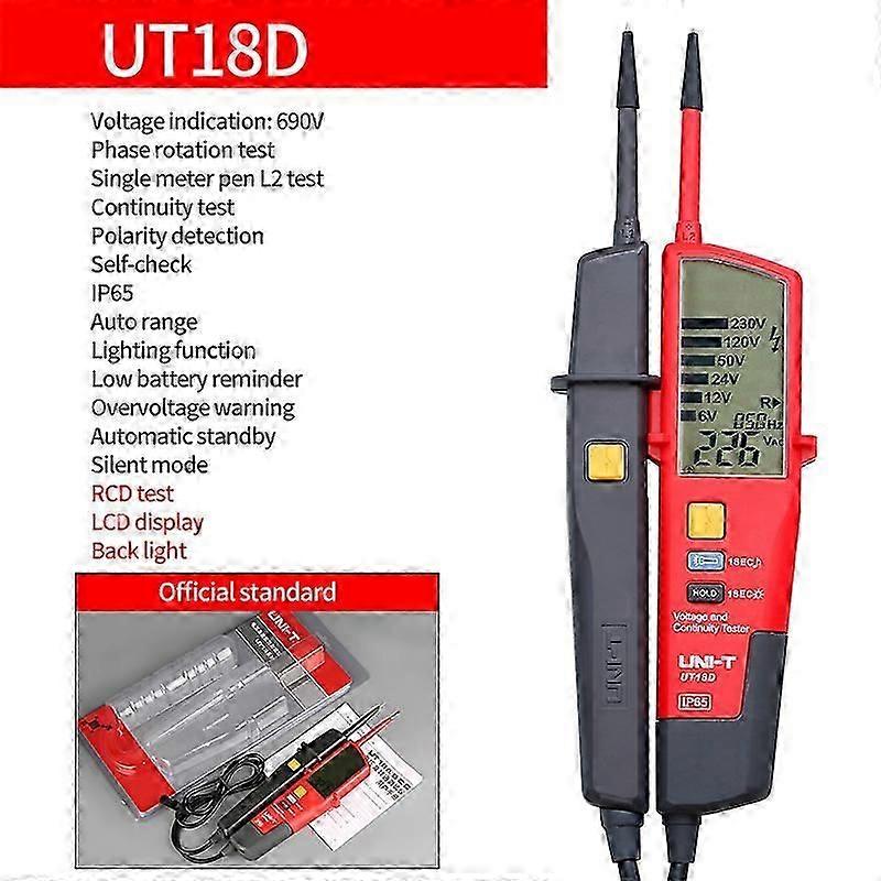 Woltomierz cyfrowy UNI-T UT18B UT18D Tester ciągłości napięcia AC DC Wyświetlacz LCD 690 V Tester elektryczny RCD z sekwencją 3 faz