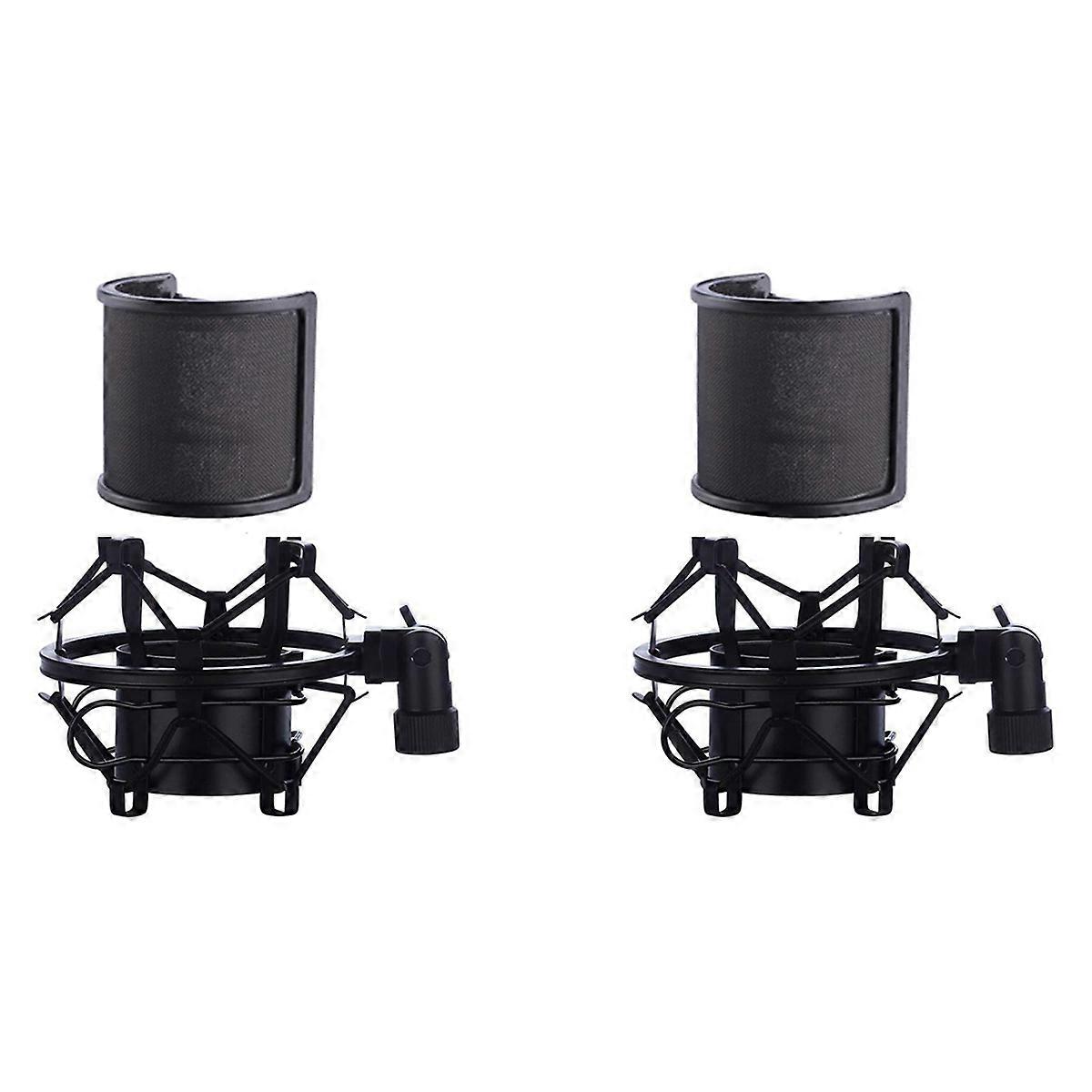 2X Microphone Shock Mount with Microphone Filter Windscreen Suspension Shock Mount Holder Clip