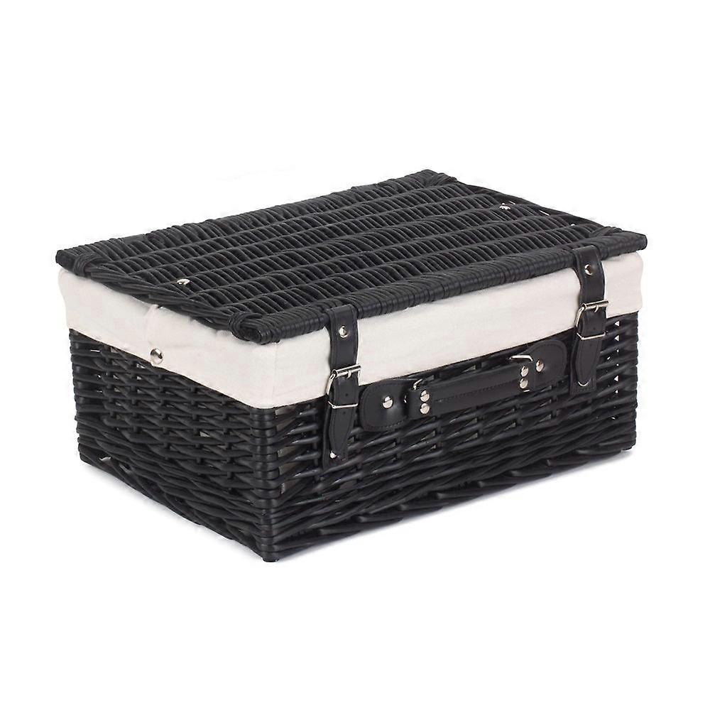 41Cm Black Painted Willow Picnic Basket With Cotton Lining