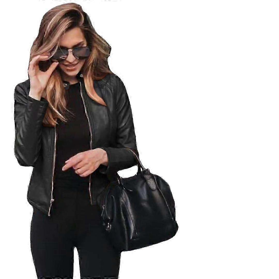 "Elegant Women's Leather Jacket Autumn With Zipper"