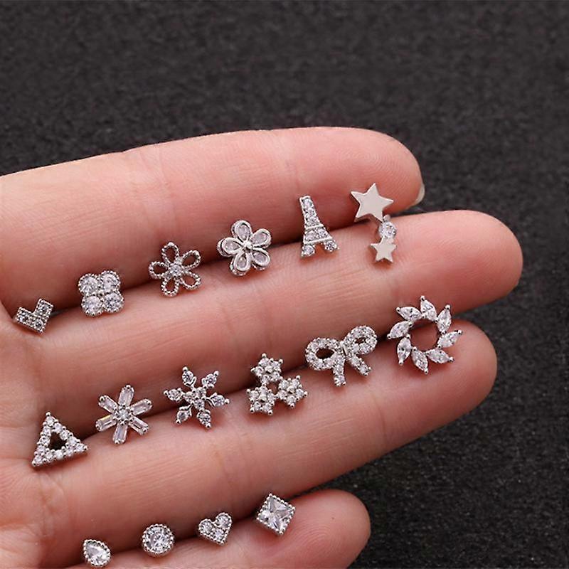 Triangle Heart Flower Tower Cz Ear Studs Helix Piercing Cartilage Earring Conch Rook Tragus Stud Ear Piercing Jewelry