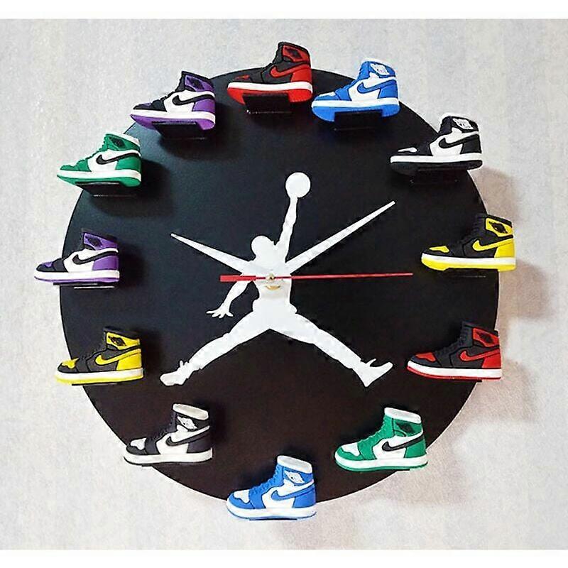 Home Wall Clock Stereoscopic Shoe Model Sneaker Wall Clock (Classic Black)