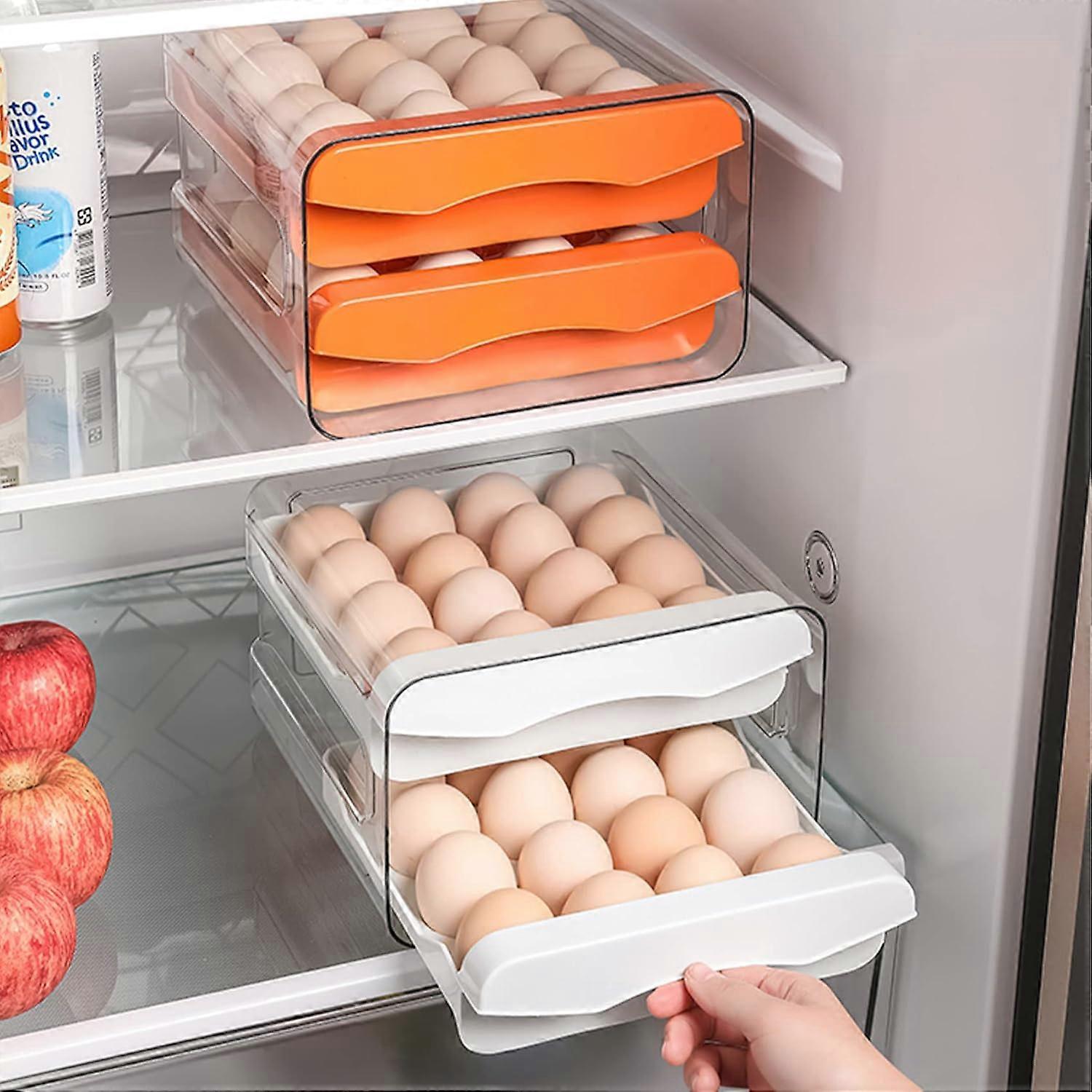 Egg Box，Double Layer Drawer Egg Storage Box，Stackable Transparent Plastic Egg Storage Box, for Fridge, Kitchen Storage