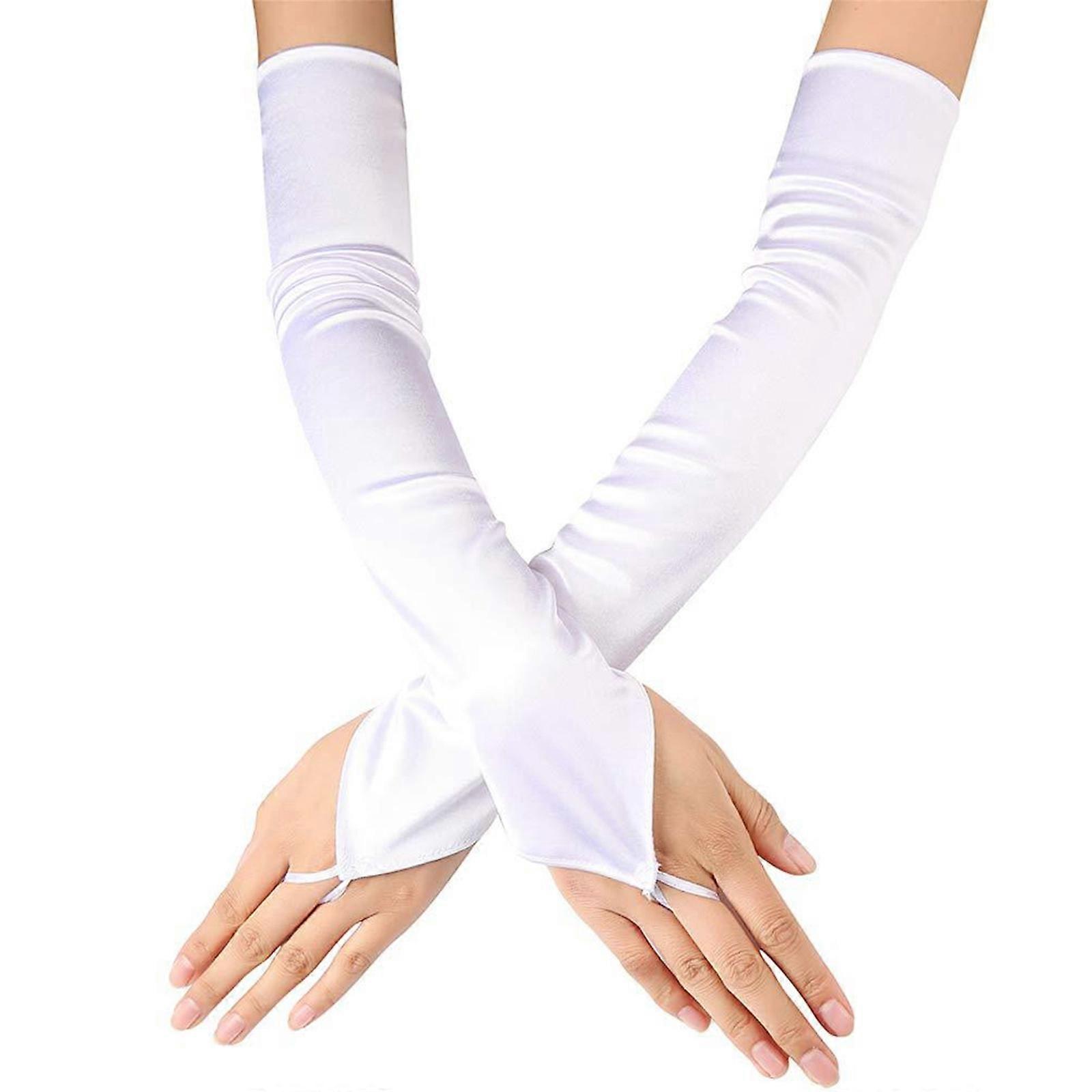 Handschuhe Mode Abschlussball Handschuhe Bühne Performer Handschuhe Party Kostüm Handschuhe Frauen Formell Event Fingerlose Arm Handschuhe Weiß